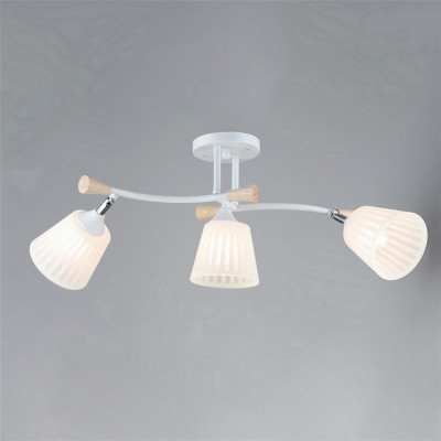 Светильник спот 3 плафона 64*20*25 см Е27 60Вт 12м2 плафон стекло белый-дерево Baizheng