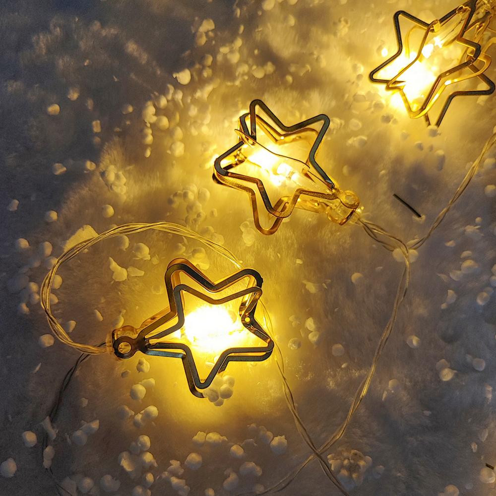 Гирлянда светодиодная 1,5 м 10 Led нить батарейка 2АА желтый Звезды метал XHP-40-2 Fex