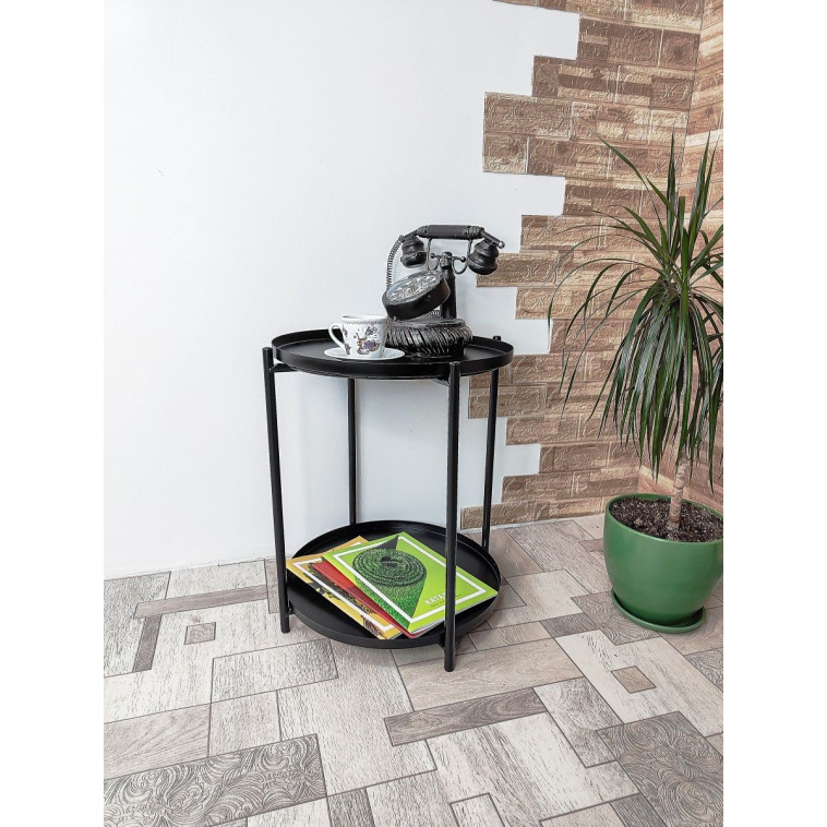 Картинка Стол-поднос металлический 2-х ярусный 42*52 см круглый на ножках черный Baizheng