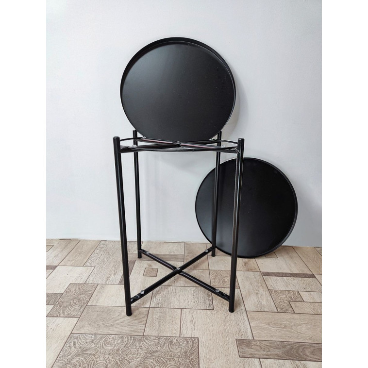 Фотография Стол-поднос металлический 2-х ярусный 42*52 см круглый на ножках черный Baizheng