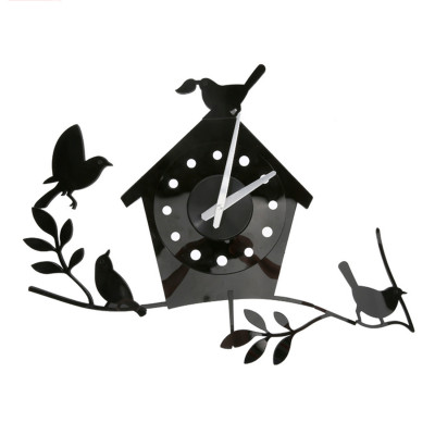 Часы пластиковые настенные 55х55 см самоклеящиеся Скворечник с птицами на ветке чер Baizheng Часы пластиковые настенные 55х55 см самоклеящиеся Скворечник с птицами на ветке чер Baizheng