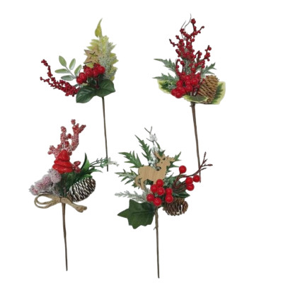 Ветка декоративная 18 см ягоды декор ассорти NP-2654 Baizheng