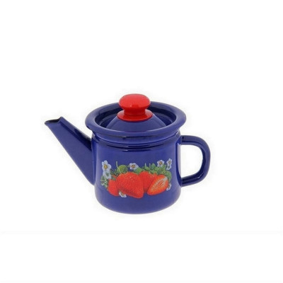 Чайник эмалированный 1 л заварной пласт кнопка кобальтовый Клубника садовая Стальэмаль