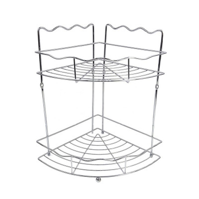 Полка металлическая для ванной 2-х ярусная угловая 22х22х38 см серебро Baizheng