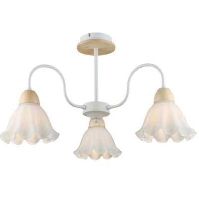 Люстра 3 плафона 60*34 см Е27 60Вт 12м2 плафон стекло белый-дерево Baizheng