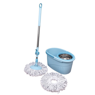 Набор ведро пластиковое с отжимом 14л+швабра 59*29*28 см  металл 2 насадки синий Baizheng