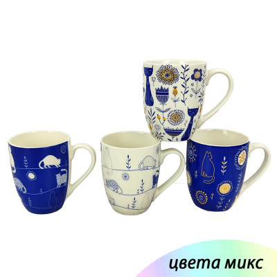 Кружка керамическая 360 мл синий белый микс Коты Baizheng