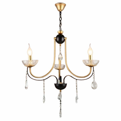 Люстра стеклянная 3 лампы 62*67*94 см Е14 60Вт 12м2 плафон стекло черно-золотой Baizheng