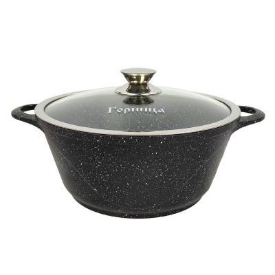 Кастрюля алюминиевая  3 л стекл крышка под упак Универсальная Гранит Горница