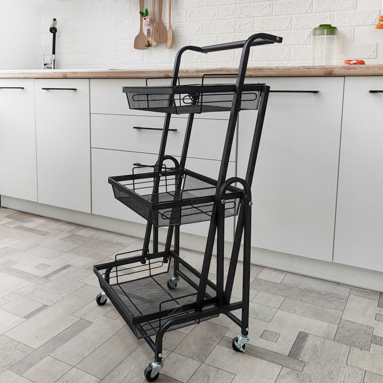 Мини фото №2 Этажерка металлическая 3-х ярусная 44х30х94.5 см на колесах микс BZ-102-3 Baizheng