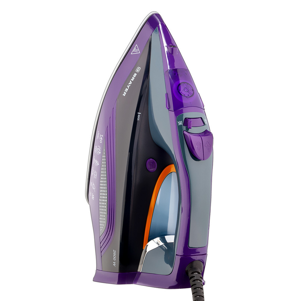 Утюг Brayer OneTemp 2,6 кВт с керамической подошвой, вертикальное отпаривание и самоочистка, фиолетовый