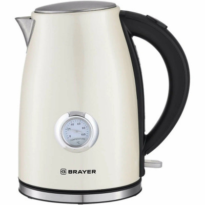 Чайник металлический электрический 1,7 л 2,2 кВт термометр черно-кремовый BR1064 Brayer