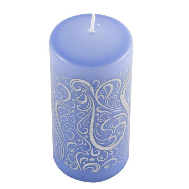 Свеча новогодняя 56*120 мм серебро на голубом Зимние узоры Deco Christmas Волшебная страна