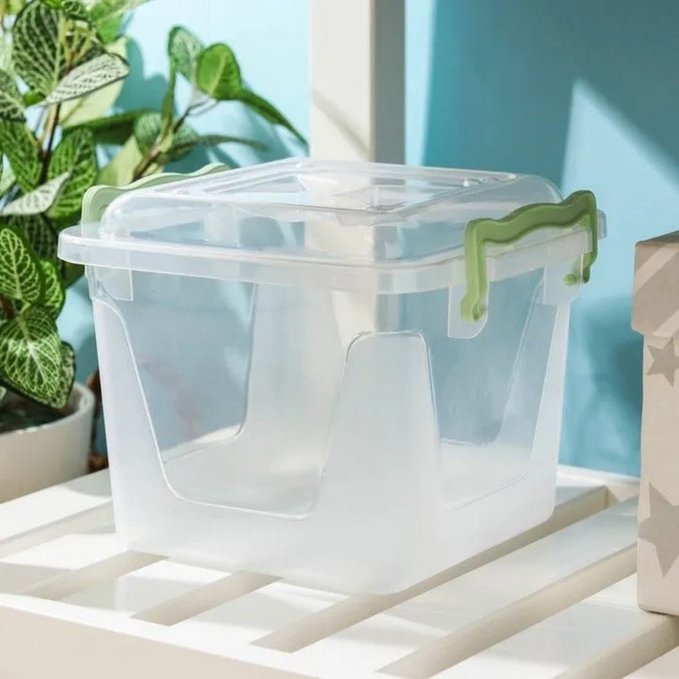 Картинка Контейнер пластиковый   4 л 19,5х19,5х17,5 см с ручками прозрачный Альтернатива