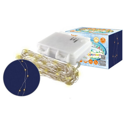 Гирлянда светодиодная  10 м 100 led батарейка 3*АА уличная тепло белый Роса100 TDM