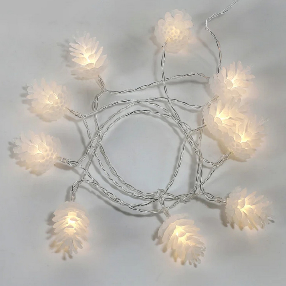 Гирлянда светодиодная  1,5 м 10 led батарейки 2*АА шишки белый теплый Neon-night