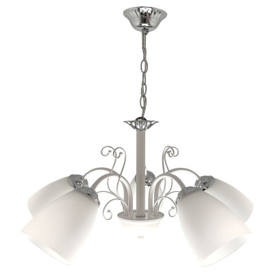 Люстра 5 плафонов 54*52 см Е27 60Вт  20 м2 плафон стекло белый хром Baizheng