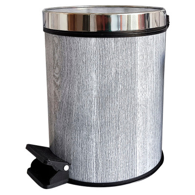 Ведро нержавеющая сталь для мусора 12 л круглое с педалью светло серый дерево Baizheng