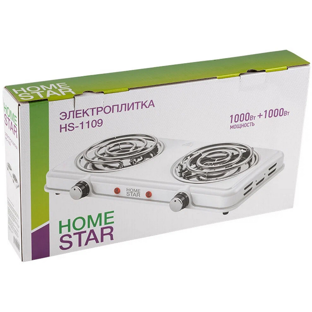 Электроплита двухконфорочная 2 кВт спираль 140 мм белый HS-1109 HomeStar