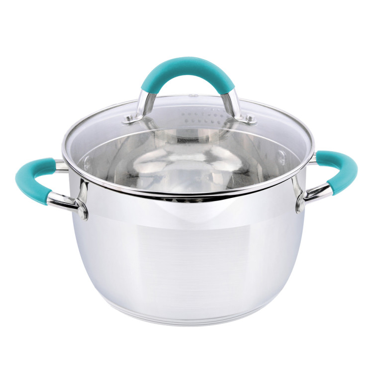 Кастрюля нержавеющая сталь  2,1 л 16 см стекл крышка-дуршлаг силикон ручка индукция Bravo Mallony