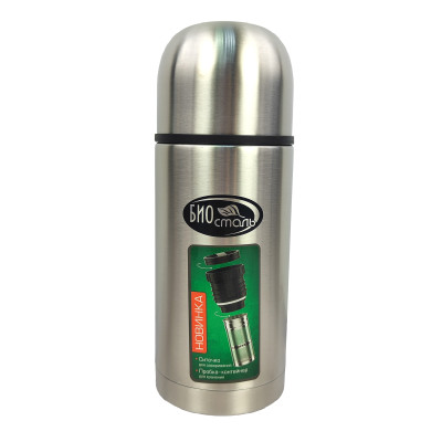 Термос нержавеющая сталь  0,75 л узкое горло пробка сито без кнопки Охота Биосталь