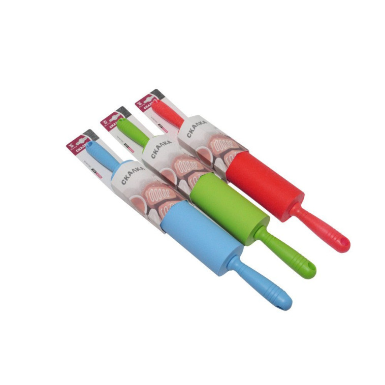 Фото Скалка пластик 46х5,2 см пластиковые ручки силиконовое покрытие в ассортименте Baizheng