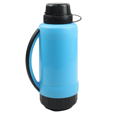 Термос пластиковый  1,8 л узкое горло 2 чашки стеклянная колба голубой Mallony