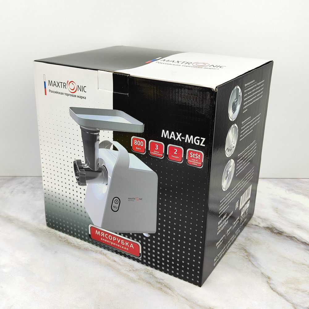 Мясорубка Maxtronic MAX-MGZ 800 Вт 78 кг/час с реверсом, 3 насадки и насадка для колбас