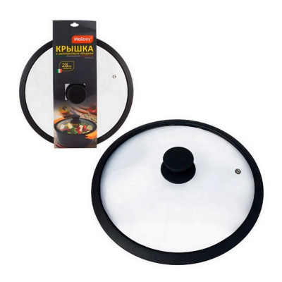 Крышка стеклянная 28 см силикон обод черный Cappello Mallony