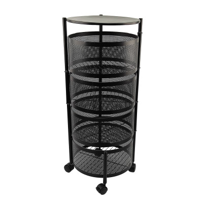 Этажерка металлическая 4-х ярусная 32х32х73 круглая на колесах поворотная черный Baizheng