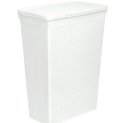 Корзина пластиковая для белья 50 л 450х260х615 мм узкая с крышкой белый Лофт Violet