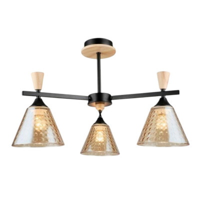 Люстра 3 плафона 59,5*35,5 см Е27 60Вт 12м2 плафон стекло черный-дерево Baizheng