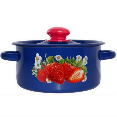 Кастрюля эмалированная 2 л пластиковая кнопка цилиндрическая кобальтовый Клубника садовая Стальэмаль