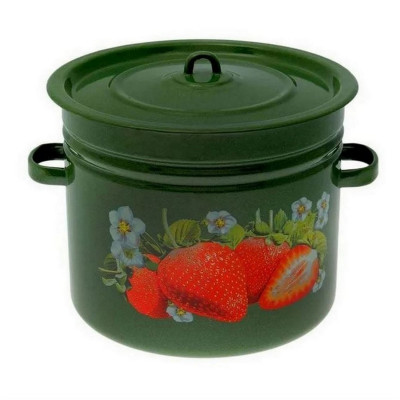 Кастрюля эмалированная 12 л петля цилиндрическая зеленый рябчик Клубника садовая Стальэмаль