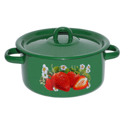 Кастрюля эмалированная 2 л петля цилиндрическая зеленый рябчик Клубника садовая Стальэмаль