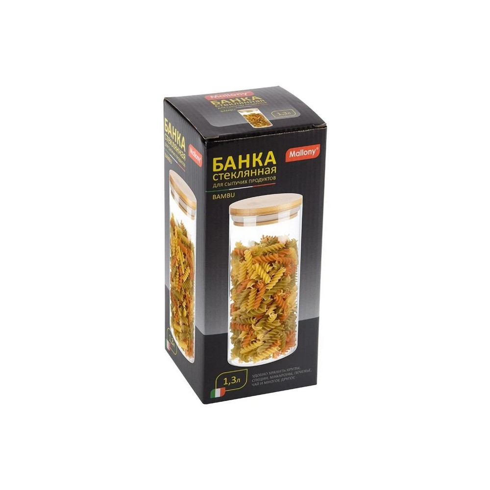 Банка стеклянная для продуктов 1300 мл крышка дерево Bambu Mallony