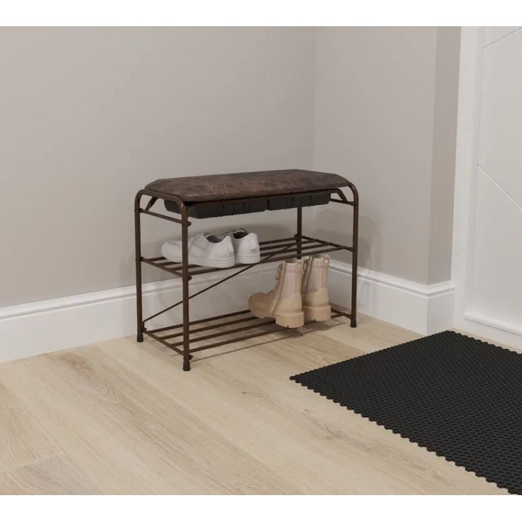 Подставка металлическая для обуви 3-х ярусная 65х30х48 см сиденье с ящиком черный Альфа 23 ЗМИ