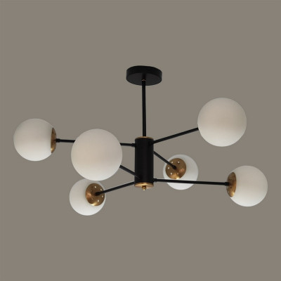 Люстра 6 плафонов 80,5*41,5 см Е27 60Вт 25м2 плафон стекло черный медь Baizheng