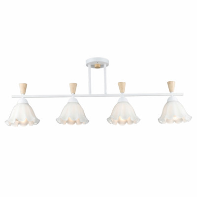 Люстра 4 плафона 91,5*16,5*32,5 см Е27 60Вт 16м2 плафон стекло белый-дерево Baizheng