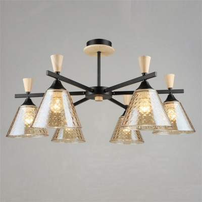 Люстра 6 плафонов 59,5*35,5 см Е27 60Вт 20м2 плафон стекло черный Baizheng