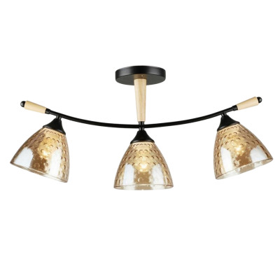 Люстра 3 плафона 60*13,5*28 см Е27 60Вт 12м2 плафон стекло черный-дерево Baizheng