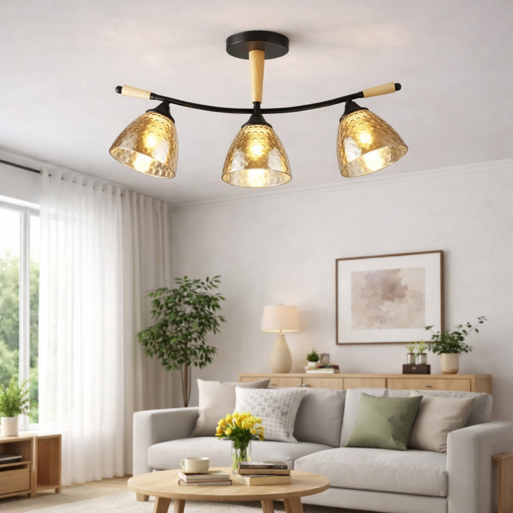 Люстра 3 плафона 60*13,5*28 см Е27 60Вт 12м2 плафон стекло черный-дерево Baizheng