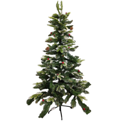 Ель искусственная 180 см ПВХ побеги литые снег ягода шишки металл подставка 52-180CM Fex