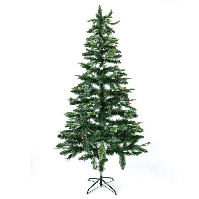 Ель искусственная 210 см ПВХ побеги литые снег ягоды шишки металл подставка 52-210CM Fex