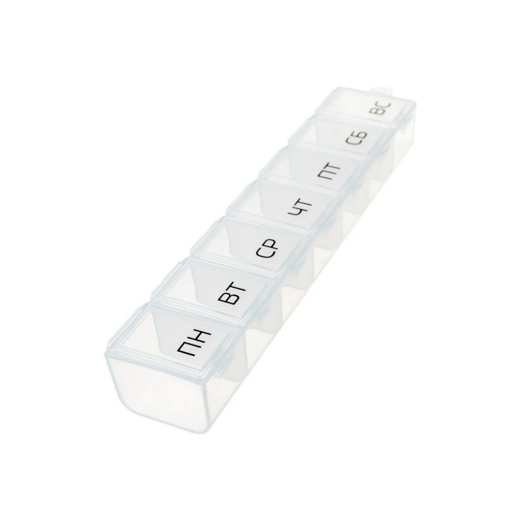 Фото Контейнер пластиковый для таблеток 7 ячеек 160*35*23 мм прозрачный Ecos