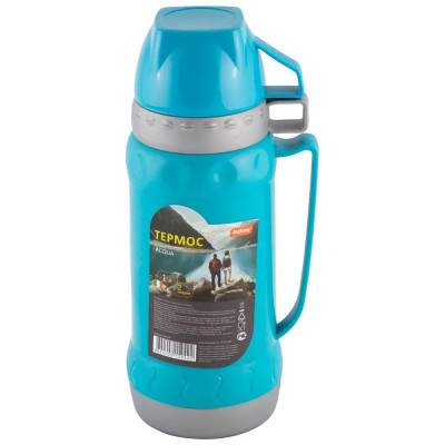 Термос пластиковый 1 л узкое горло стекло колба 2 чашки Acqua Mallony