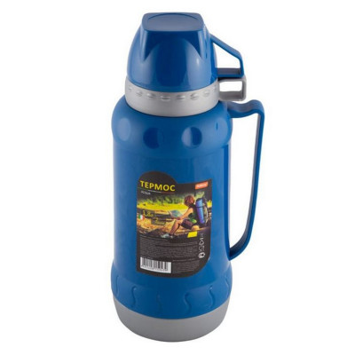 Термос пластиковый 1,8 л узкое горло стекло колба 2 чашки Acqua Mallony