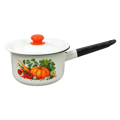 Ковш эмалированный 2 л с крышкой пласт кнопка белый Август Стальэмаль