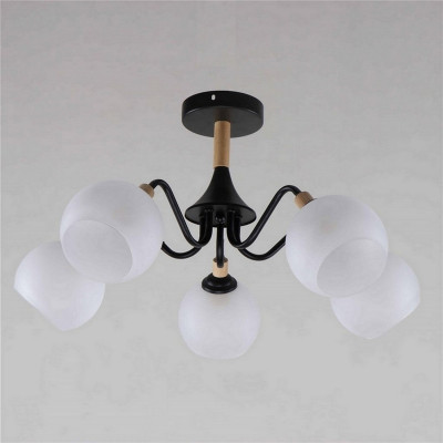 Люстра 5 плафонов 62*62*32 см Е27 60Вт 20м2 плафон стекло черный дерево Baizheng