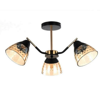 Люстра 3 плафона 57*28 см Е27 60Вт 12м2 плафон стекло черный-золото Baizheng